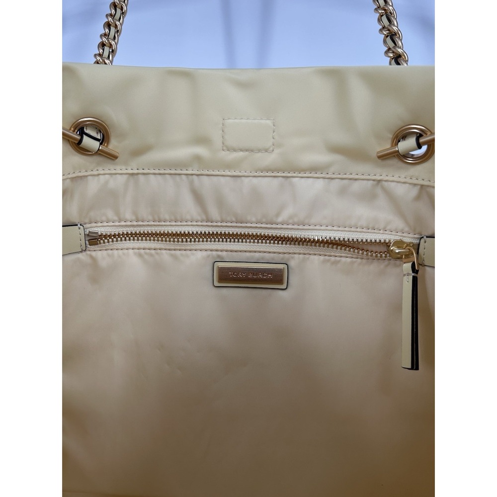 Tory Burch Lemon Sugar Ella Chain Tote Nylon Magnetic Snap Closure Yellow Bag - Picture 7 of 7